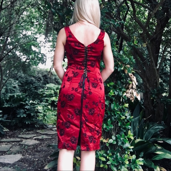 Moda International | Red and Black Floral Dress - Picture 3 of 4